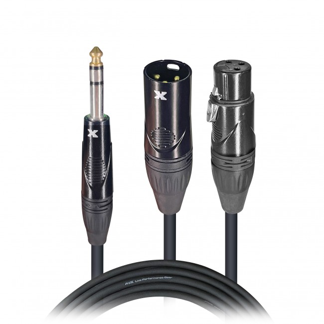 10 Ft. Balanced 1/4 TRS-M Stereo to Dual XLR-M and XLR-F High Performance Audio Y Cable
