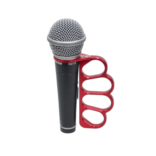 GRIPMATEBLUE GRIPMATE Hand-Gripped Slotted Microphone Knuckle Holder for Enhanced Performance RED
